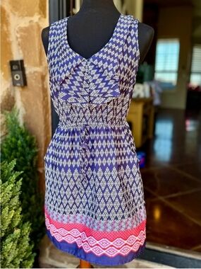 BeBop Navy and Pink Diamond-Print Sleeveless Mini Dress